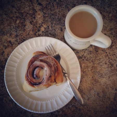 coffee and cinnamon roll