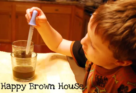 Develop Fine Motor Skills by using a medicine dropper to transfer water from @happybrownhouse www.happybrownhouse.com