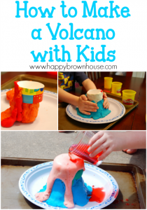 How to make an easy volcano with kids using common houehold ingredients.