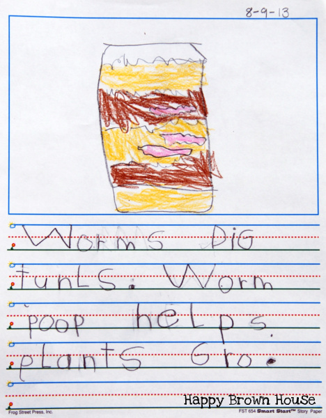 worm observation journal page by a first grader