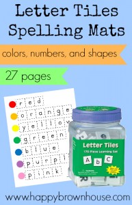 Letter Tiles Spelling Mats free printable colors, numbers, and shapes