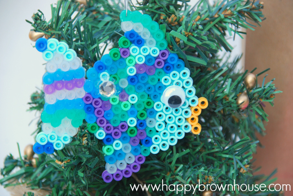 Rainbow Fish Ornament made from perler beads