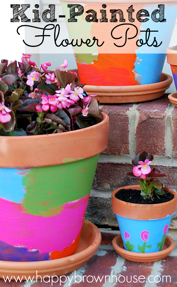 Kid Painted Flower Pots are a great way to add a little color to your porch and they make great gifts for loved ones! Perfect for a homemade Mother's Day gift from the kids. Include the kids in planting and taking care of the flowers for a fun family activity.