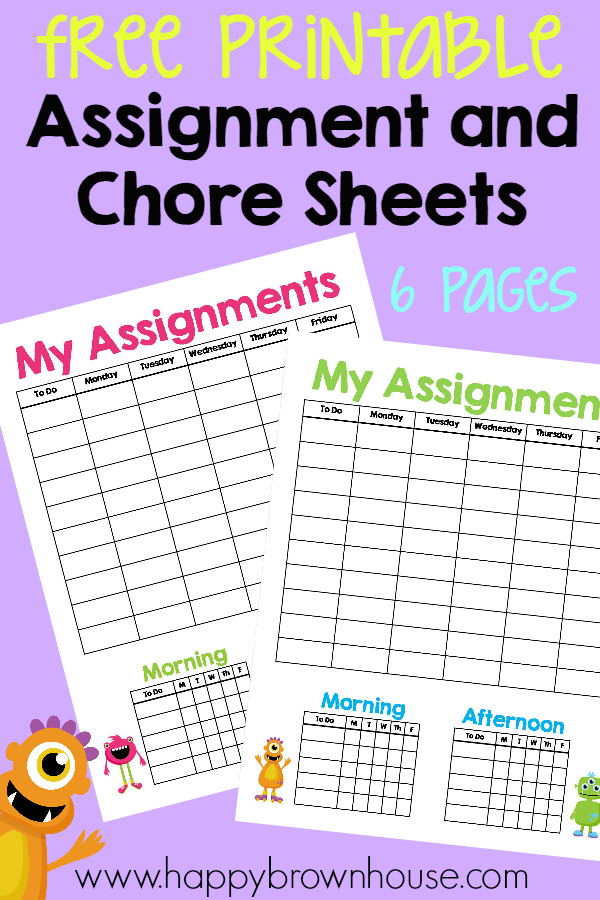 Free Printable Assignment and Chore Sheets for Homeschool from www.happybrownhouse.com