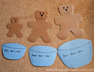 Goldinlocks and the Three Bears Size Sorting activity for preschoolers