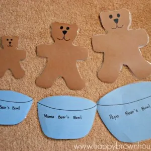 Goldinlocks and the Three Bears Size Sorting activity for preschoolers