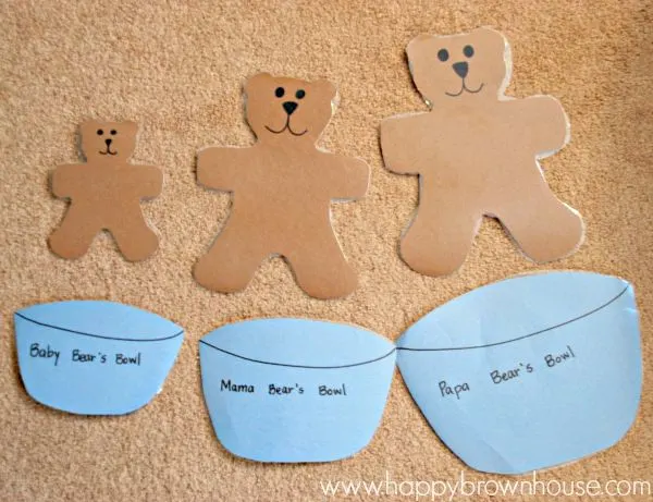 Goldilocks and the Three Bears size sort for preschoolers