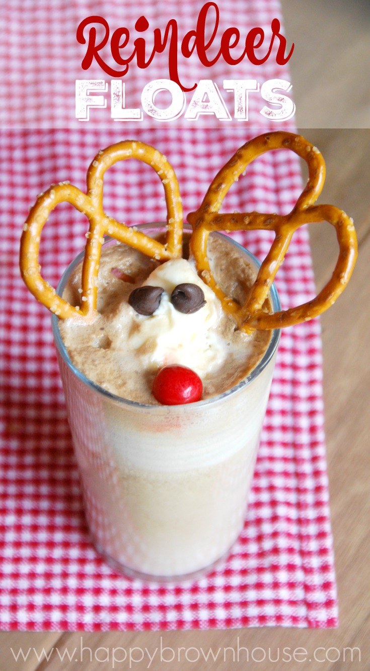 Reindeer Floats--how adorable and easy! Perfect snack for watching our favorite Christmas movie, Rudolph .