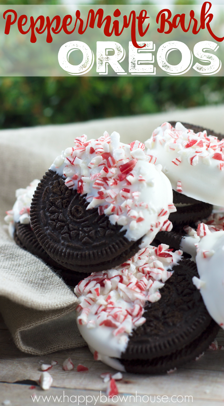 Need an easy Christmas treat? These Peppermint Bark Oreos are quick to make for a Christmas party dessert or a simple neighbor gift. With only a few steps, these Holiday cookies are perfect for the kids to help assemble with no measuring required!