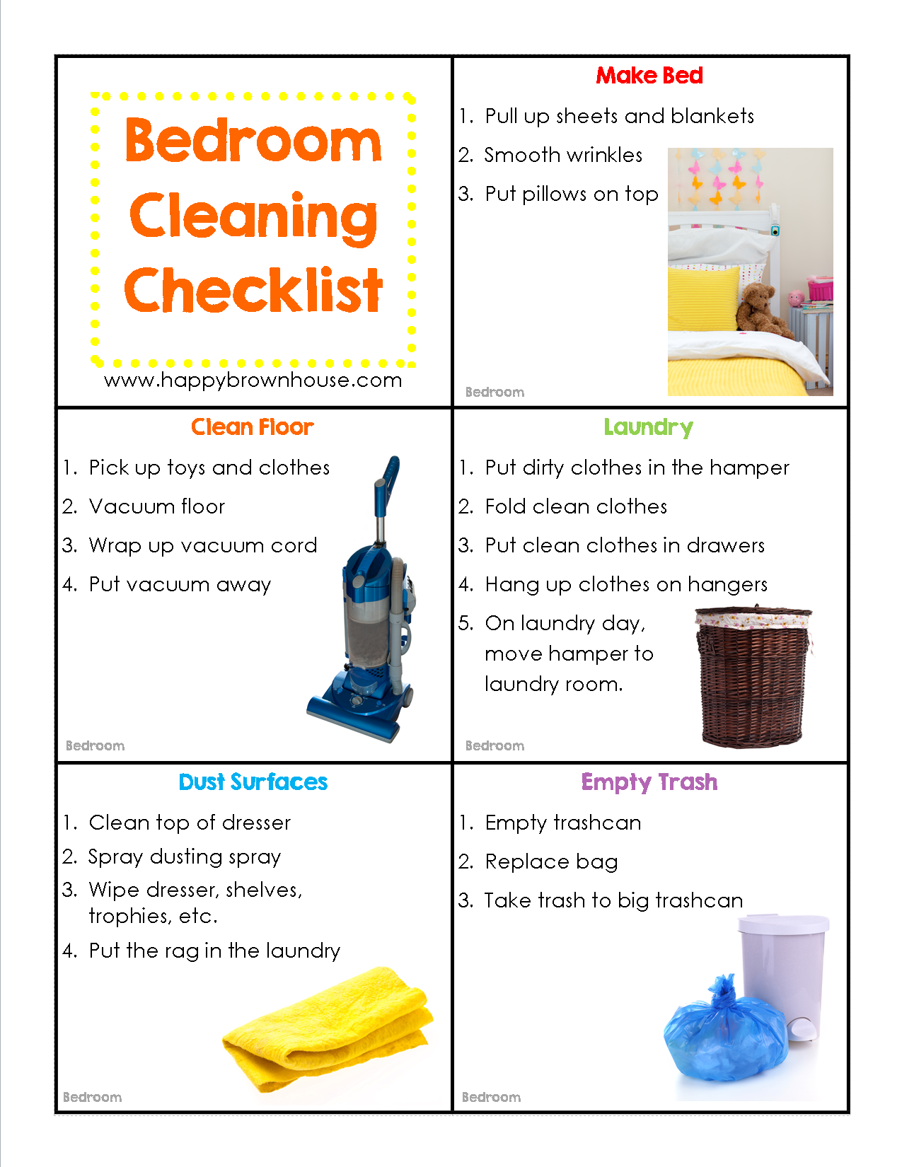 Editable Cleaning Chore Cards For Kids Happy Brown House