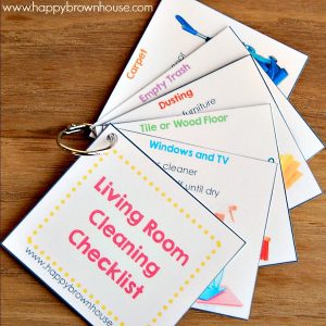 These Cleaning Chore Cards for Kids include everything needed to clean the home with your child’s help. Simply print, laminate, and place on a ring for flippable chore task cards. Organize your child’s chores with step-by-step task cards and lower mom’s nagging. What a lifesaver!