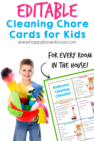 These Cleaning Chore Cards for Kids include everything needed to clean the home with your child’s help. Simply print, laminate, and place on a ring for flippable chore task cards. Organize your child’s chores with step-by-step task cards and lower mom’s nagging. What a lifesaver!
