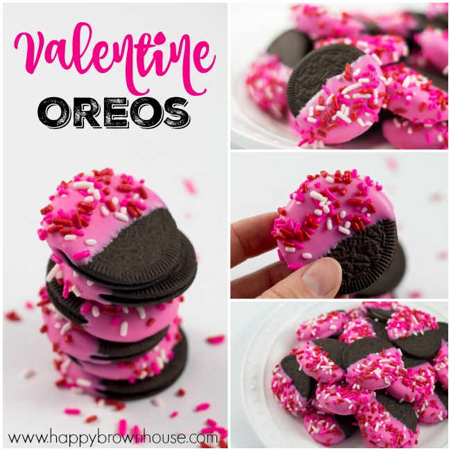 These Valentine's Day Oreos are the perfect candy dipped Valentine treat for a Valentine's Day gift. Perfect for Valentine's Day teacher gifts, friends, or for your sweetheart. Make these with the kids for a special and easy recipe.