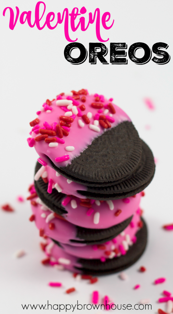 These Valentine's Day Oreos are the perfect candy dipped Valentine treat for a Valentine's Day gift. Perfect for Valentine's Day teacher gifts, friends, or for your sweetheart. Make these with the kids for a special and easy recipe.