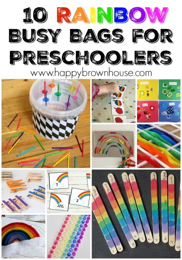 We could all use a little more color in our life! Right? These Rainbow Busy Bags for Preschoolers, or even Kindergarteners, are some of my favorite color matching, color sorting, and rainbow activities for early learners. You will find that most of these preschool activities have a fine motor skills focus because you know how I love sneaking in fine motor skills activities any way I can. Every single one of the rainbow busy bags in this list are easy to put together--requiring few materials or time to make--so you can put them together quickly and get started using them with your preschooler right away.