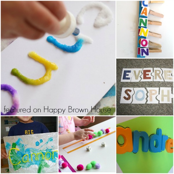 collage of colorful name activities