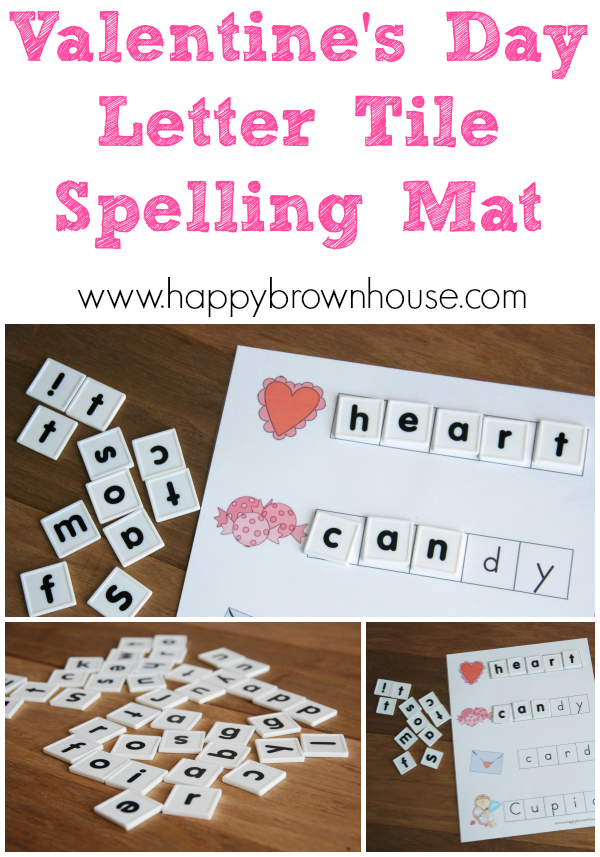 Valentine's Day Letter Tiles Spelling Mat Printable - Happy Brown House