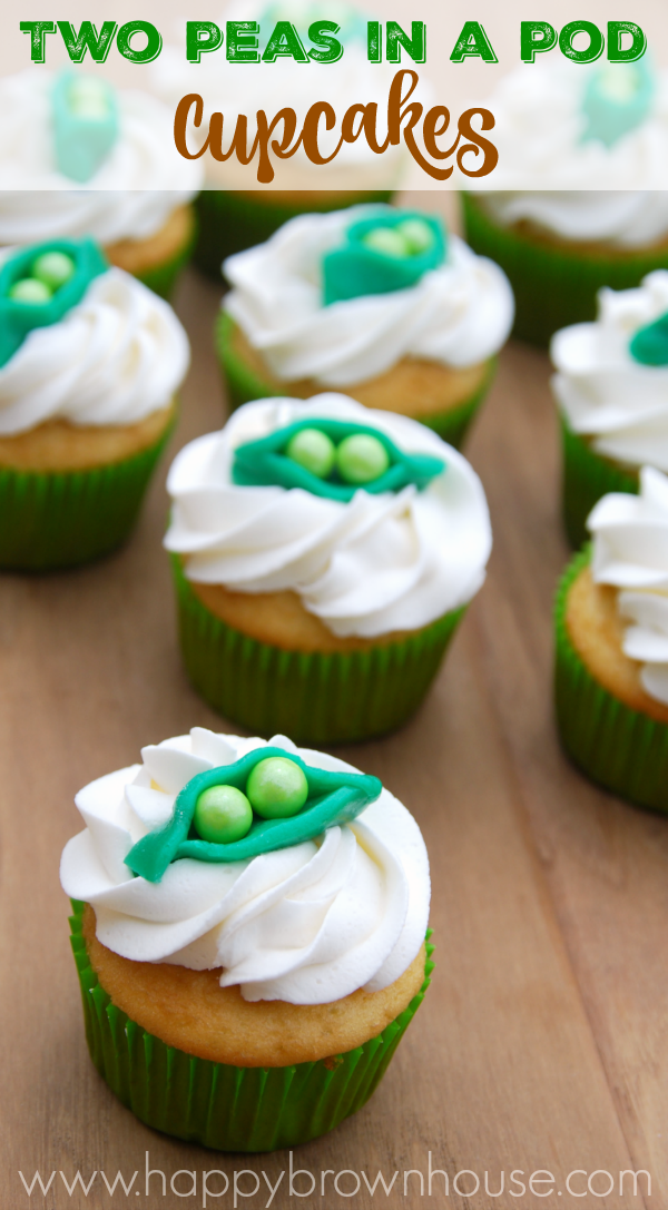 Need an idea for a twin baby shower? These "Two Peas in a Pod" Cupcakes are perfect for a twin baby shower theme. You'll never guess what the edible cupcake toppers are made of!
