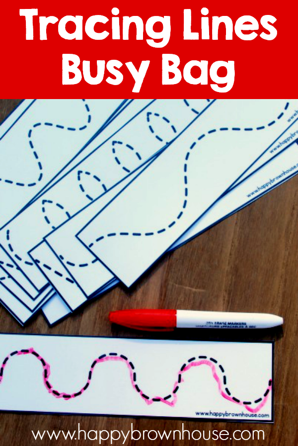 This Tracing Lines Busy Bag is a great way for preschoolers to practice pre-writing lines. Perfect preschool busy bag to keep kids occupied.