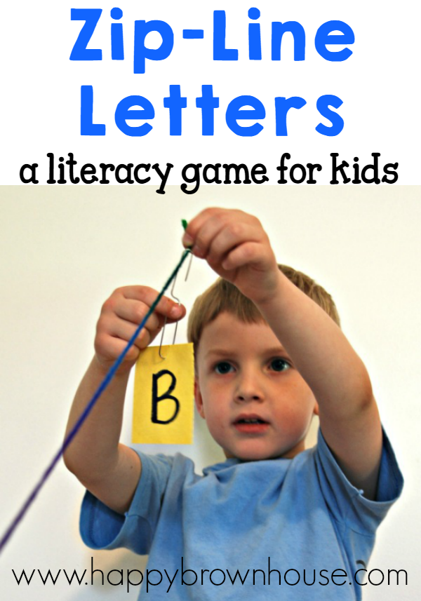 This Zip-Line Letters Game is a perfect way to work on literacy for young children. Kids will practice letter sounds as they watch the letters zip down the string. 