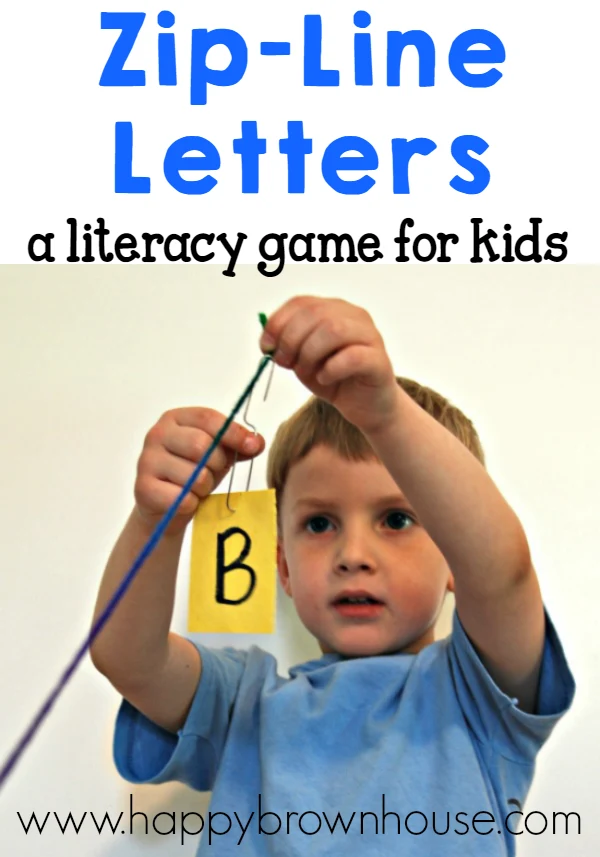 This Zip-Line Letters Game is a perfect way to work on literacy for young children. Kids will practice letter sounds as they watch the letters zip down the string.