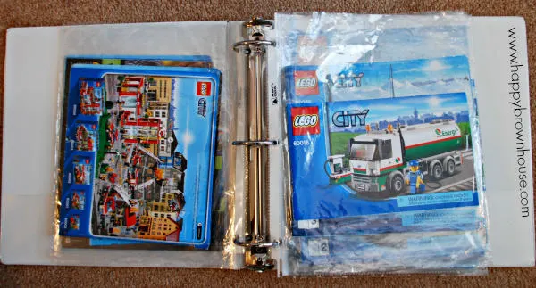 Lego Instruction Manuals stored in three ring binders