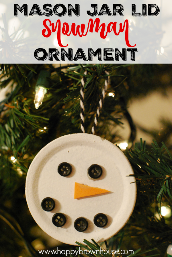This adorable snowman ornament is made out of a canning or mason jar lid! What a clever idea. Mason Jar Lid Snowman Ornament made by kids.