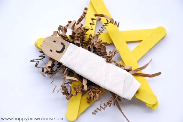 This Nativity Star Ornament made with craft sticks is so cute! Inspired by the book, Little Star by Anthony DeStefano, this is an easy ornament for kids to make.