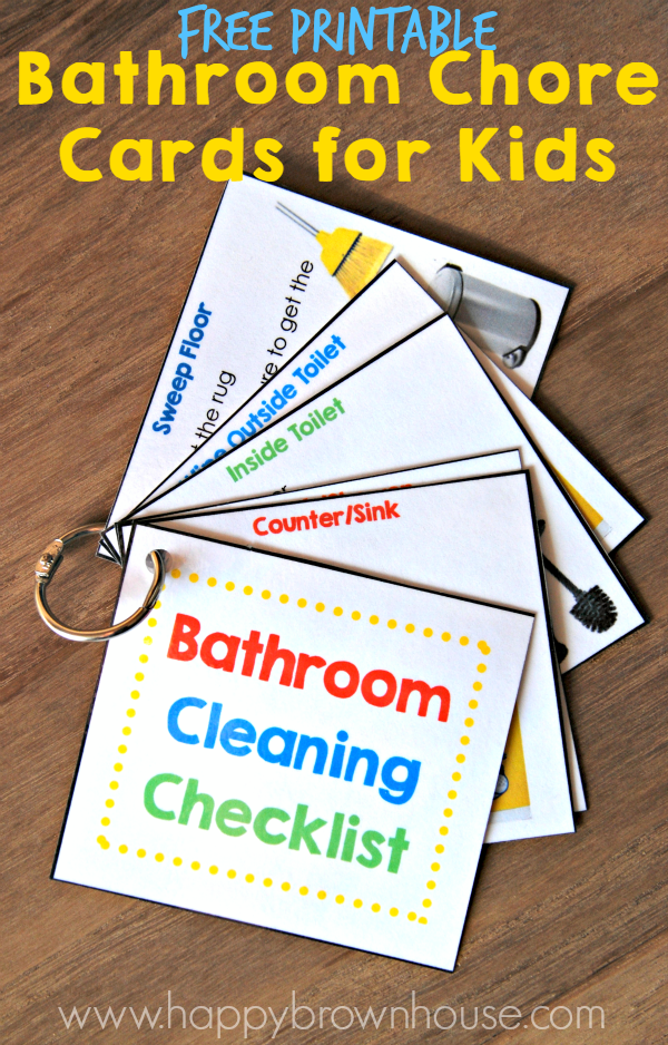 This Bathroom Cleaning Kit for Kids includes everything needed to clean the bathroom, including a Free Printable Bathroom Cleaning Checklist and flippable chore cards. This simple DIY tip will help kids clean the bathroom and lower mom's nagging. What a lifesaver!