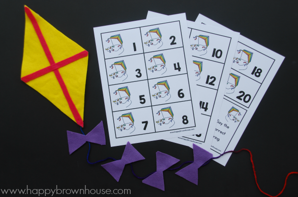 Kite Counting Math Busy Bag for kids with the kite number cards