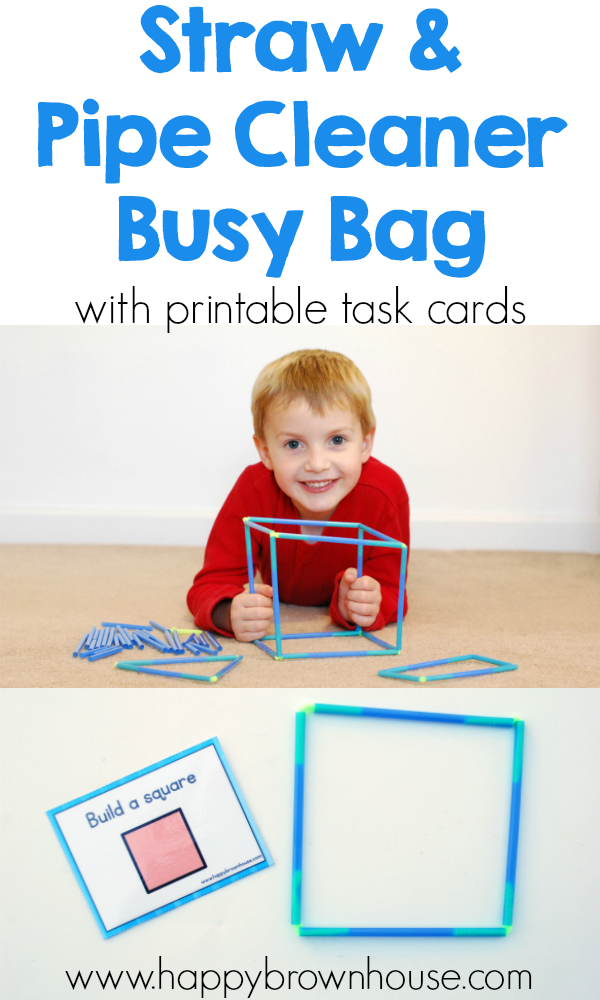 This Straw and Pipe Cleaner Busy Bag is a simple and easy busy bag for kids. This busy bag is a perfect STEM activity for little engineers. Includes printable task cards. #STEM #kids #kidsactivities