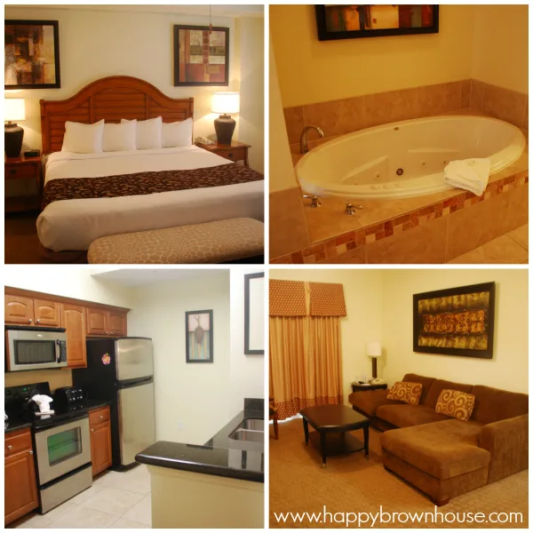 The Lake Buena Vista Resort Villages and Spa is a beautiful hotel with all the comforts of home--kitchen, washer and dryer, large jetted tub, large master bedroom, living room and dining space.