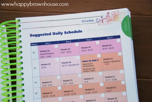 Readers in Residence homeschool reading curriculum from Apologia has a suggested daily schedule to help kids stay on track with their work.