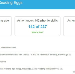 screenshot of Reading Eggs Parent Dashboard