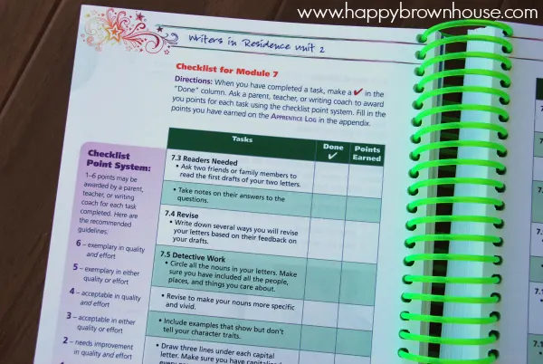 Writers in Residence is a homeschool writing curriculum. The curriculum works on writing, but incorporates language arts/grammar throughout the curriculum. Available from Apologia, this curriculum is a valuable resource for teaching writing from a Christian perspective. The all-in-one text and workbook includes rubrics for kids to know what the expectations are for their work.
