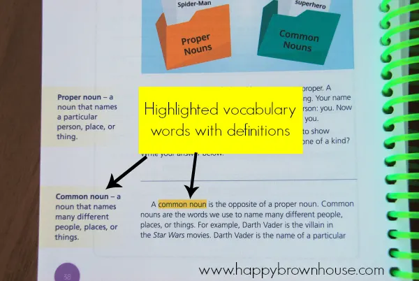 Writers in Residence is a homeschool writing curriculum. The curriculum works on writing, but incorporates language arts/grammar throughout the curriculum. Available from Apologia, this curriculum is a valuable resource for teaching writing from a Christian perspective. The text has highlighted vocabulary words and definitions to help kids understand important words.