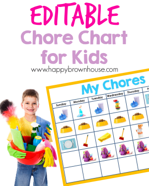 Get your kids organized with this Editable Chore Chart. No more nagging about chores! Teach them how YOU want them to clean and put up your feet.