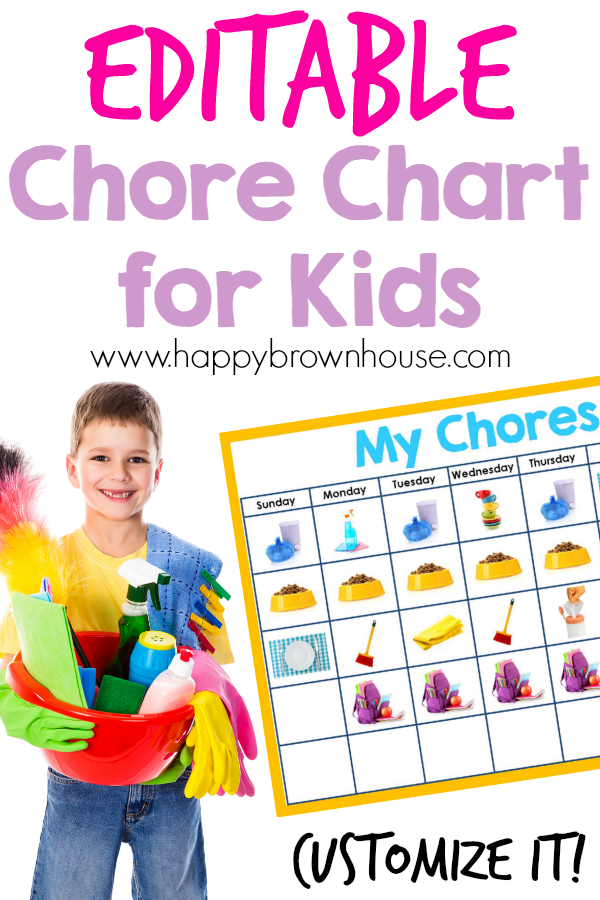 Get your kids organized with this Editable Chore Chart for Kids. No more nagging about chores! Teach them how YOU want them to clean and put up your feet.