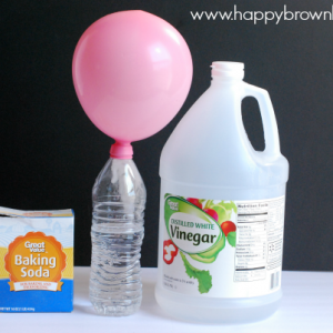 inflated balloon attached to a water bottle vinegar and baking soda