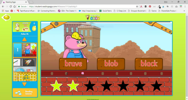 screenshot from Reading Eggs, an online reading game for kids ages 2-13