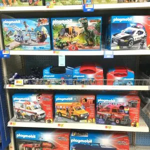 PLAYMOBIL toys on a shelf at Walmart