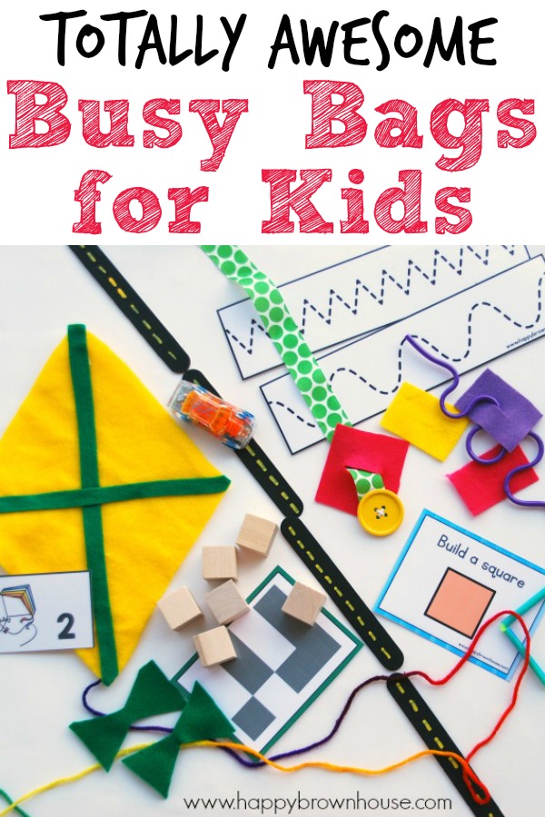 These totally awesome busy bag ideas will rock your world! If you've ever wondered how to keep kids busy and still get things done then you need these busy bags in your life. Use these easy kids activities to keep your toddler and preschooler busy and happy while learning at the same time. #busybags #kids #kidsactivities #parenting #learning #preschooler #toddler #motherhood