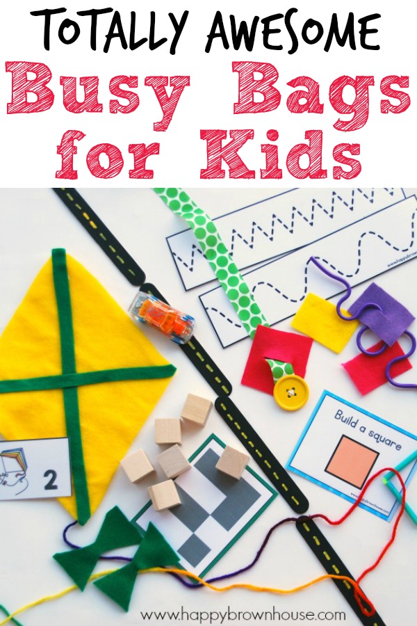 These totally awesome busy bag ideas will rock your world! If you've ever wondered how to keep kids busy and still get things done then you need these busy bags in your life. Use these easy kids activities to keep your toddler and preschooler busy and happy while learning at the same time. #kids #kidsactivities #parenting #learning #preschooler #toddler #motherhood #busybags