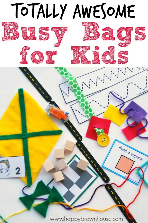 These totally awesome busy bag ideas will rock your world! If you've ever wondered how to keep kids busy and still get things done then you need these busy bags in your life. Use these easy kids activities to keep your toddler and preschooler busy and happy while learning at the same time. #kids #kidsactivities #parenting #learning #preschooler #toddler #motherhood #busybags