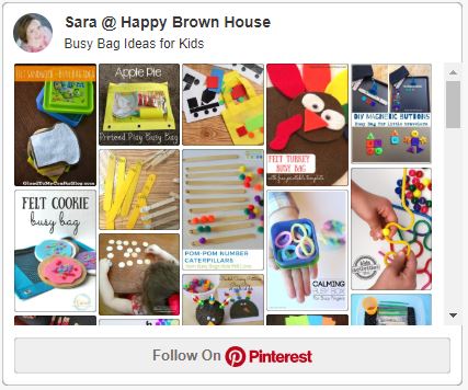 Screenshot of a Pinterest board collage image with various busy bag ideas for kids