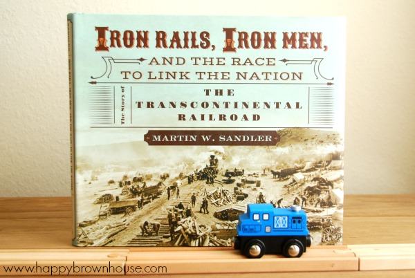 close up of the book cover for Iron Rails, Iron Men, and the Race to Link the Nation, a book about the building of the Transcontinental Railroad