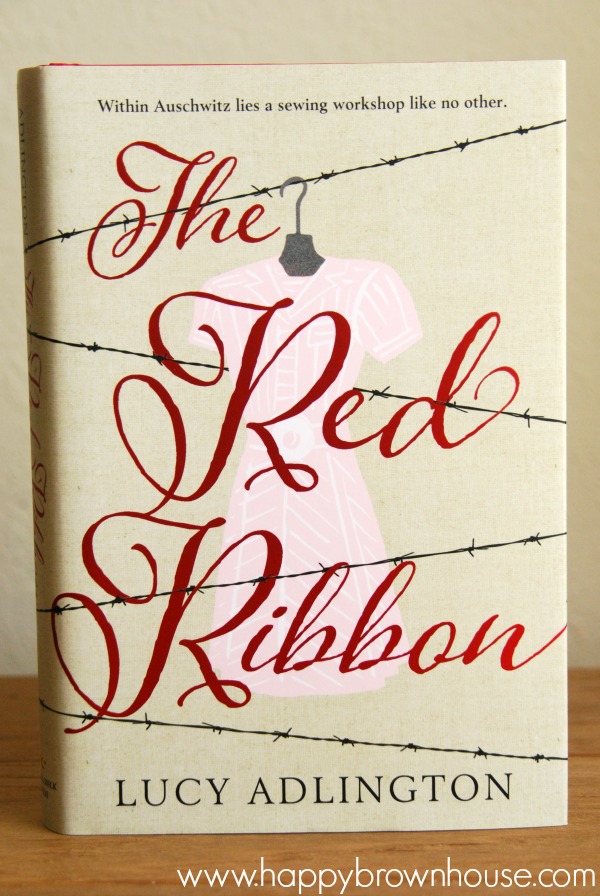 close up of the cover of The Red Ribbon by Lucy Adlington, a fictional story about a girl in a Nazi concentration camp during World War II.