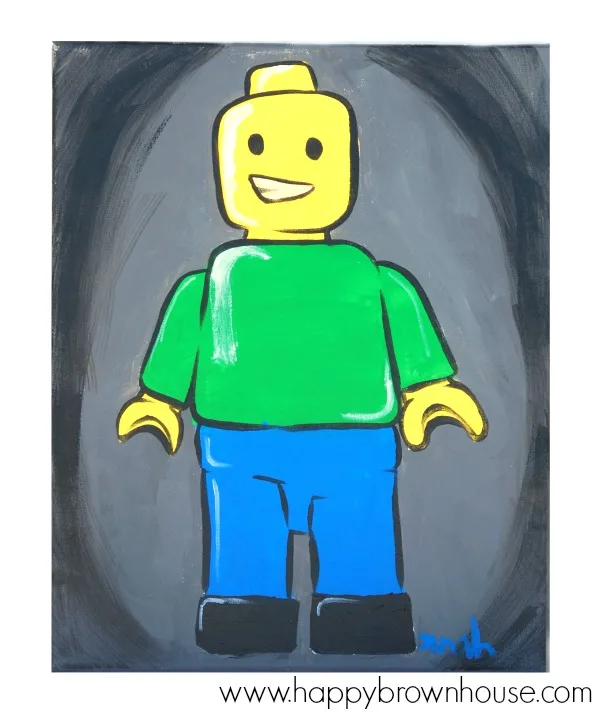 Lego Minifigure Painting that was painted at a Mommy & Me class at a local paint studio