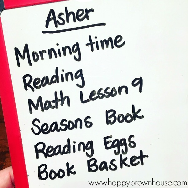 Write homeschool assignments on a whiteboard to help your child know what their daily homeschool activities are. Have your child erase the assignment when it is completed.