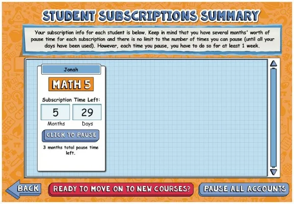Teaching Textbooks 3.0 Online Math Curriculum pause subscription feature
